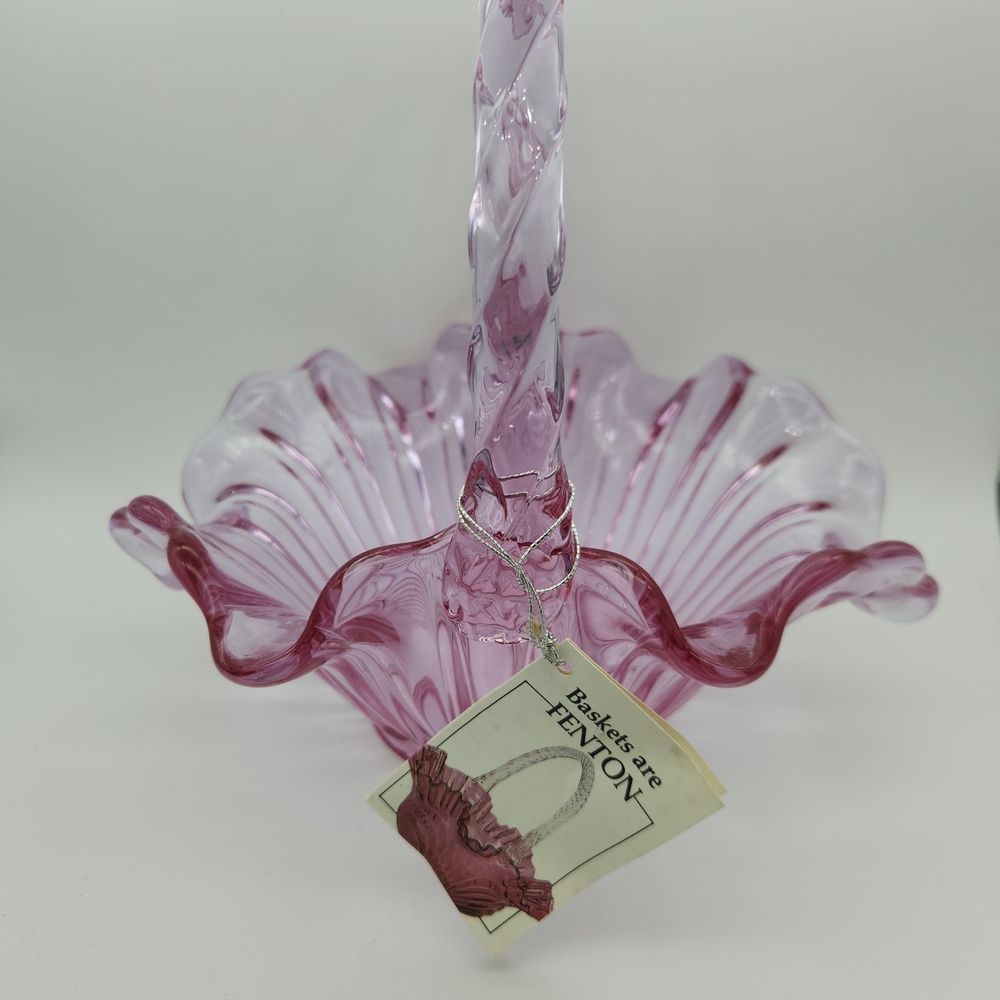 Fenton Pink Glass Basket